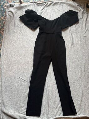 Black Off-Shoulder Puff Sleeve Jumpsuit